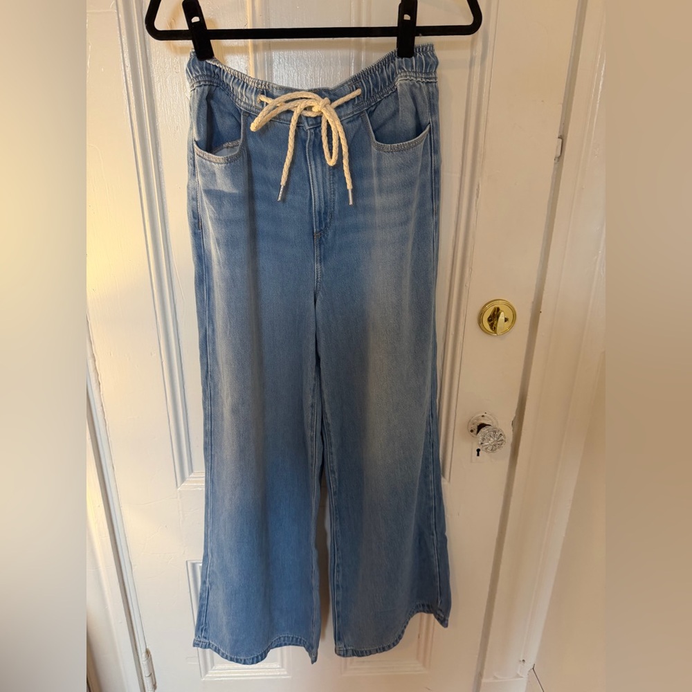 LOFT Light Blue Wide Leg Jeans with Drawstring